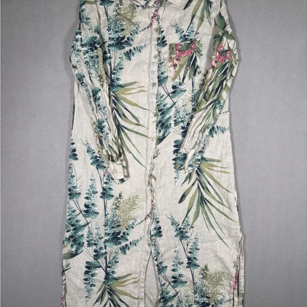 Luisa Perla Linen Dress Women’s Small Floral 3/4 Sleeve Button Up Made In Italy
